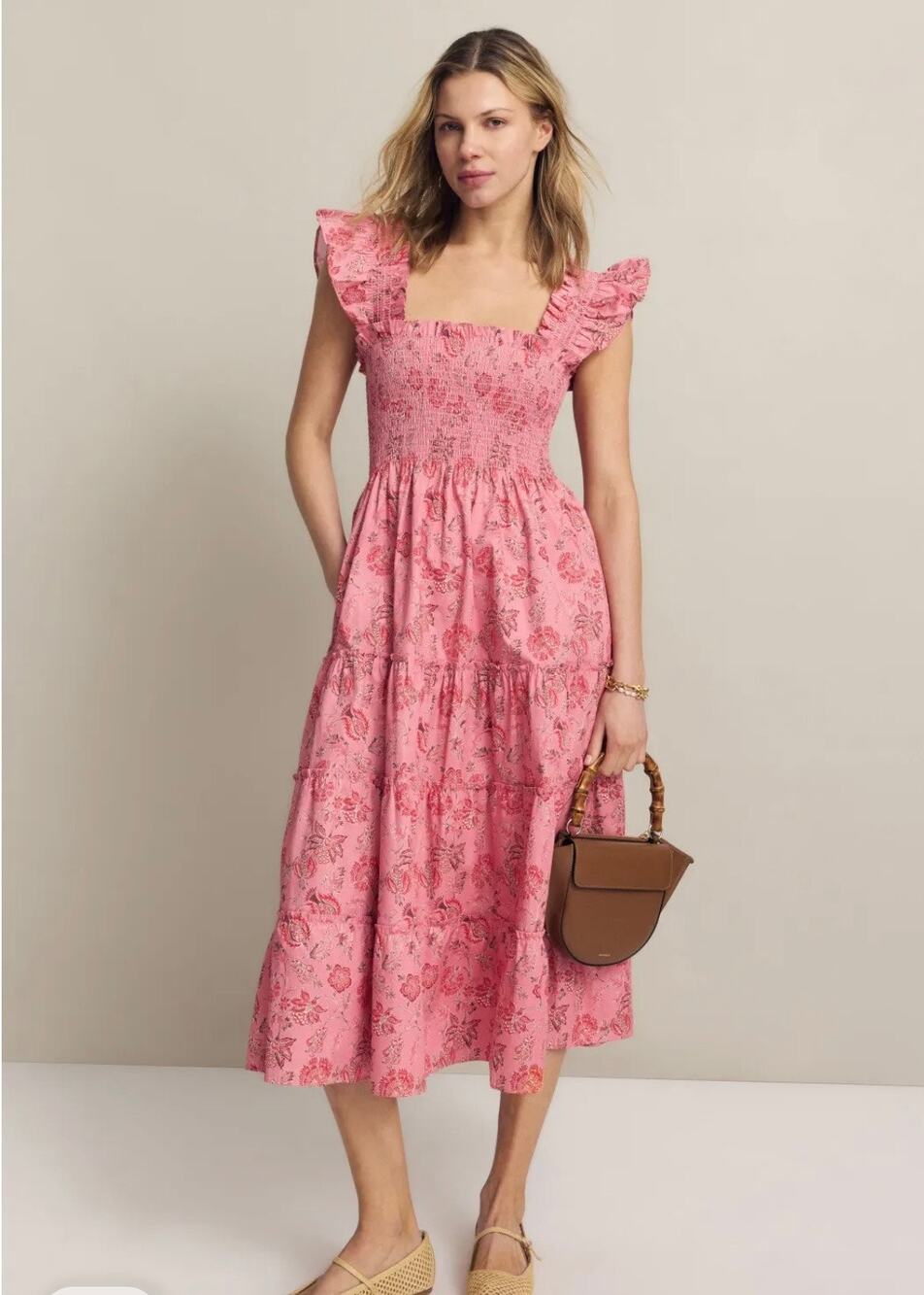 Hill House Ellie Nap Dress Red Pink Floral Print Size S Cotton C6